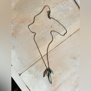 American Eagle Outfitters Silver and Turquoise Feather Necklace